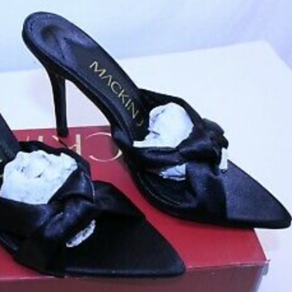 NIB Black satin heels (runs small (1.5-2" difference pls read) - Picture 3 of 4
